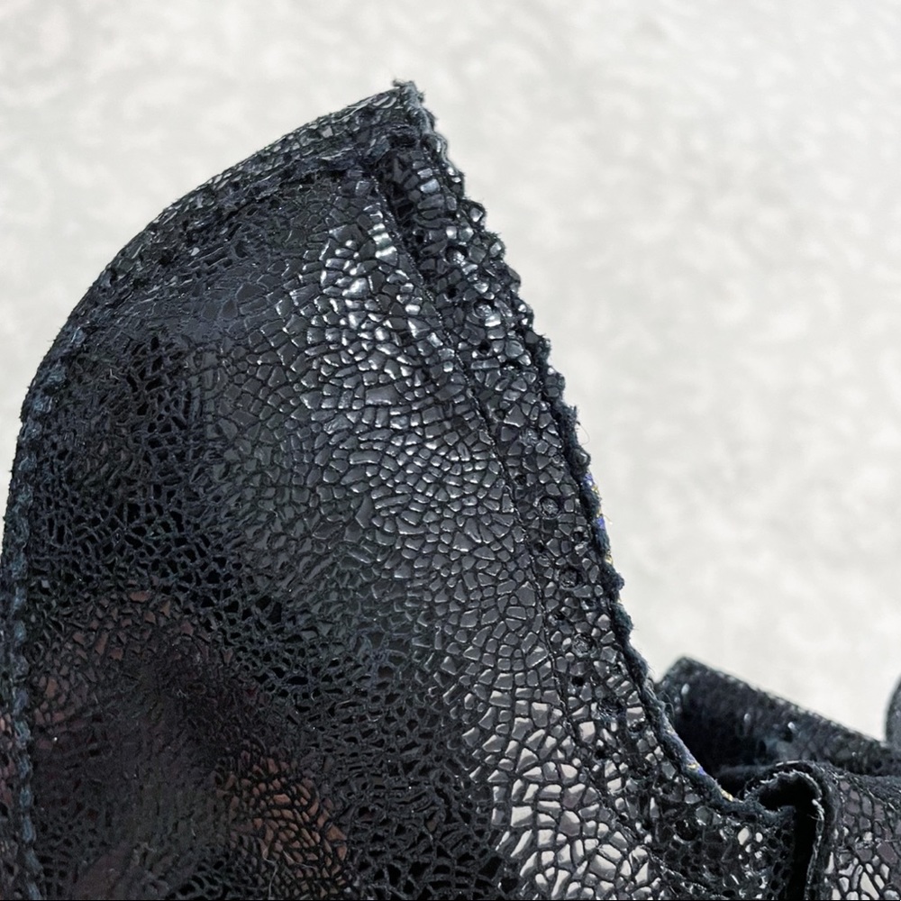 Irregular Choice Wedges I’m From The Future 6.5 Black Crackle Leather Kiltie - Picture 11 of 14
